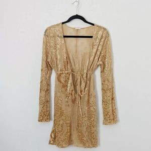 La Perla Velvet Mesh Sheer Bell Sleeve Kaftan